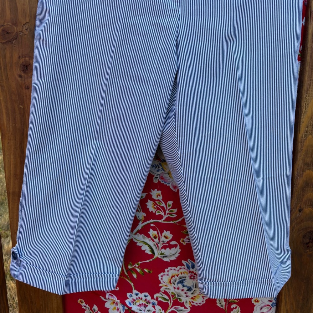 Navy+White Striped Nautical Sailorcore Wide Leg High Rise Capri Pants Size M-L - Picture 5 of 9